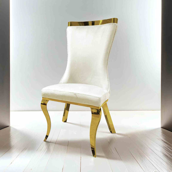 English Elm White Modern Upholstered Side Chair with Gold Legs, Tiger Print Accent, Comfortable Dining Seating White 35 L x 27 W x 22 H B2741S00732