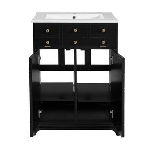 English Elm 24" Modern Bathroom Vanity with Ceramic Sink, Gold Handles, Tip-Out Drawer & Dual Soft-Close Doors N710P276692B