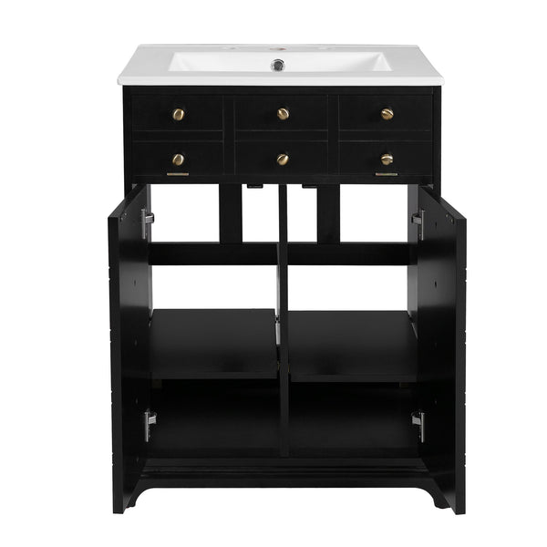 English Elm 24" Modern Bathroom Vanity with Ceramic Sink, Gold Handles, Tip-Out Drawer & Dual Soft-Close Doors N710P276692B