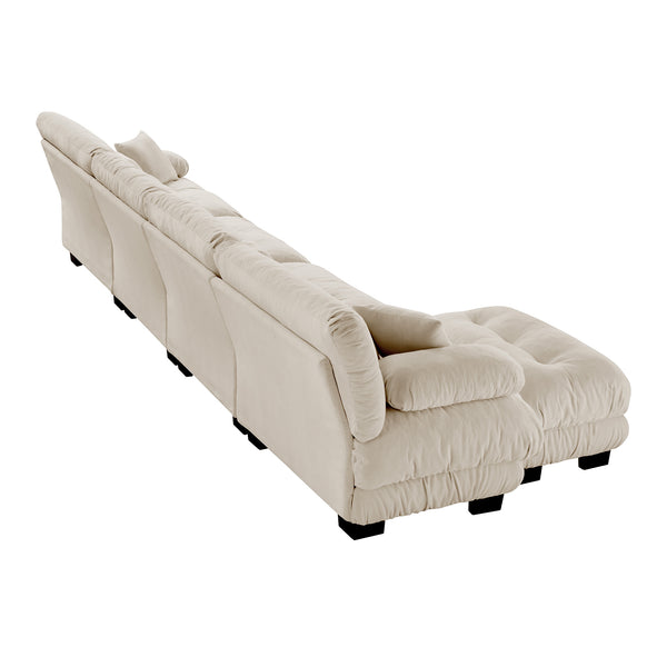 English Elm Free Modular Sectional Sofa - L-Shaped 4-Seater Couch In Light Coffee Chenille With Ottoman & Comfort W714S01032