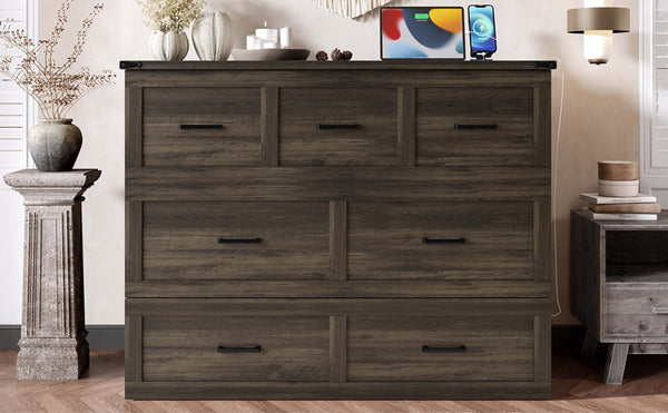 English Elm Murphy Full-Size Cabinet Bed with Built-In Charging Station, Storage Drawer & 700lb Capacity Comfort Gray 52.5 L x 26 W x 5.5 H N733S293995G