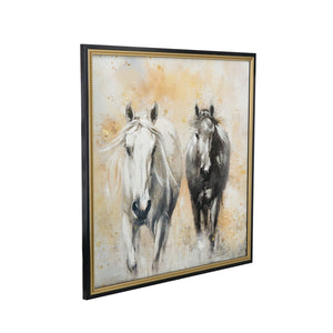 English Elm 39.4X39.4" Striking Hand-Painted Black And White Horse Canvas Art For Elegant Home Décor Appeal W2078P318074