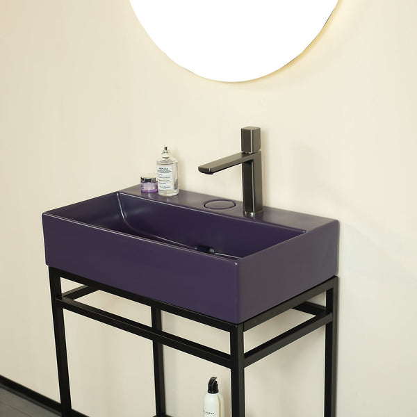 English Elm LOFI Ceramic 24" Bathroom Basin with Center Drain and Faucet Hole, Durable Scratch-Resistant Finish Purple W2615P210340