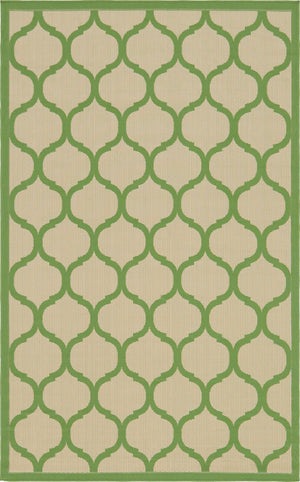 Unique Loom Outdoor Trellis Moroccan Machine Made Geometric Rug Beige and Green, Green 5' 3" x 8' 0"
