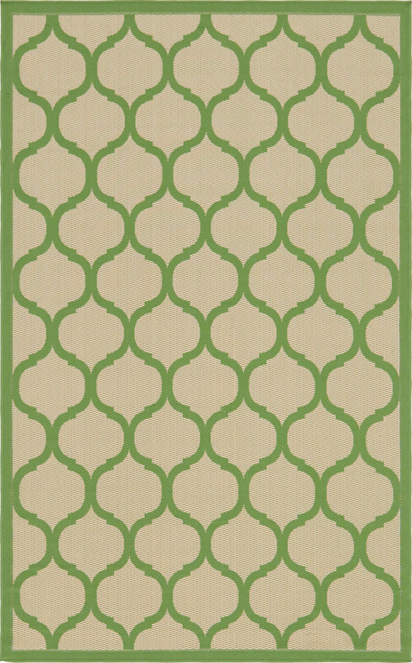 Unique Loom Outdoor Trellis Moroccan Machine Made Geometric Rug Beige and Green, Green 5' 3" x 8' 0"