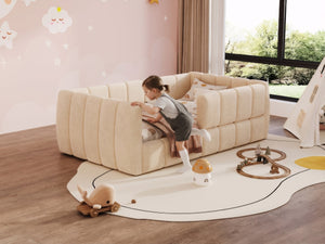 English Elm Upholstered Velvet Toddler Daybed with Removable Guardrails and Solid Slat Support Beige N899P452426A