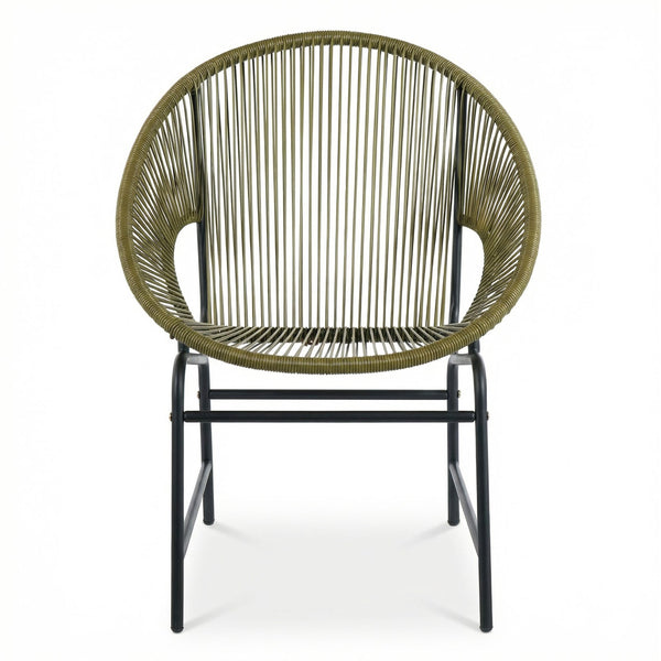 English Elm Nusa Outdoor Pe Rattan Patio Chairs with Iron Frame Airy Oval Weave Set of 2 Green N775P422987G