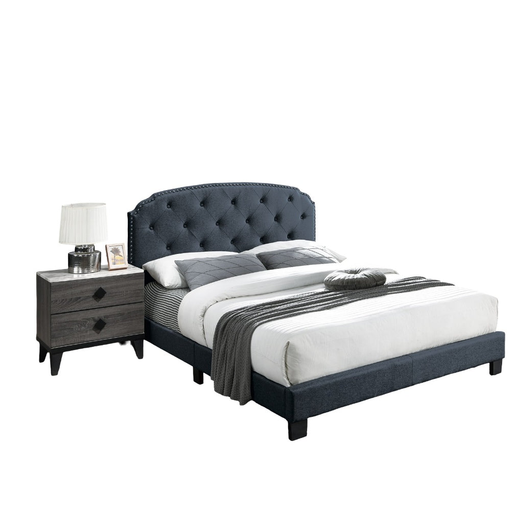 English Elm Light Gray Burlap Upholstered Twin Bed with Button Tufted Headboard and Nailhead Trim Charcoal B011P415171