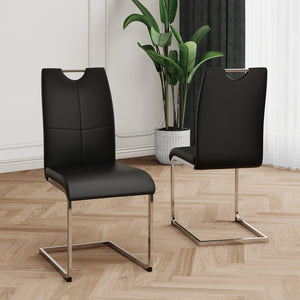 English Elm Modern Faux Leather Dining Side Chairs with Chrome Legs Ergonomic Set of 2 W210127279