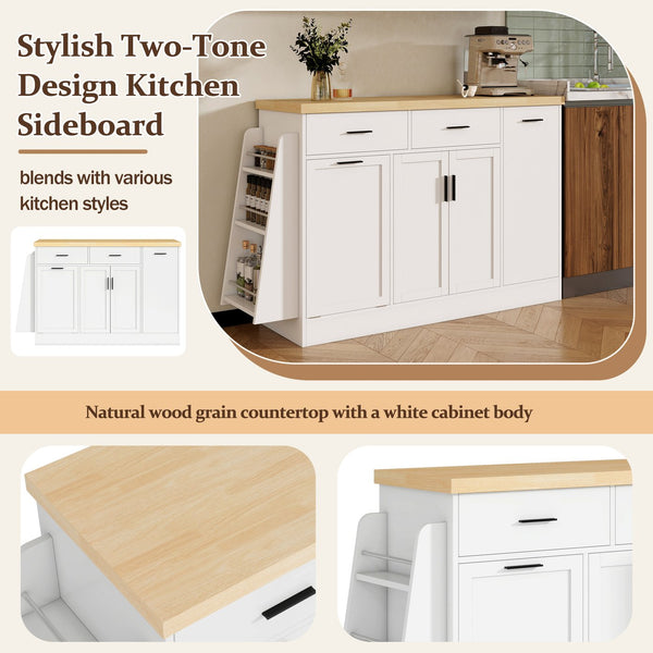 English Elm Trexm Farmhouse Kitchen Sideboard with Hidden Trash Cabinet and Built-in Spice Rack White XW000027AAK