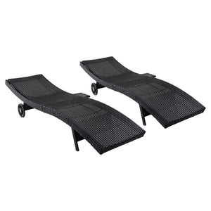 English Elm K&k Outdoor Wicker Reclining Chaise Set 2 Piece with Pull Out Tray Rolling Wheels Black N707P395515B