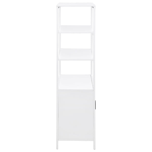 English Elm Kenneth Tall Metal and Pe Rattan Accent Cabinet with Open Shelves for Living Spaces B062P440091