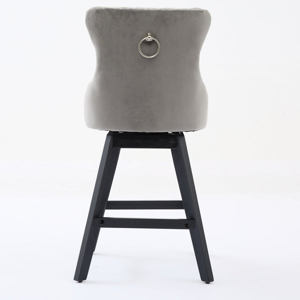 English Elm Swivel Velvet Barstools with Tufted Button Back, 360° Rotate, Plush Foam & Rubberwood Frame Gray W1143P241330