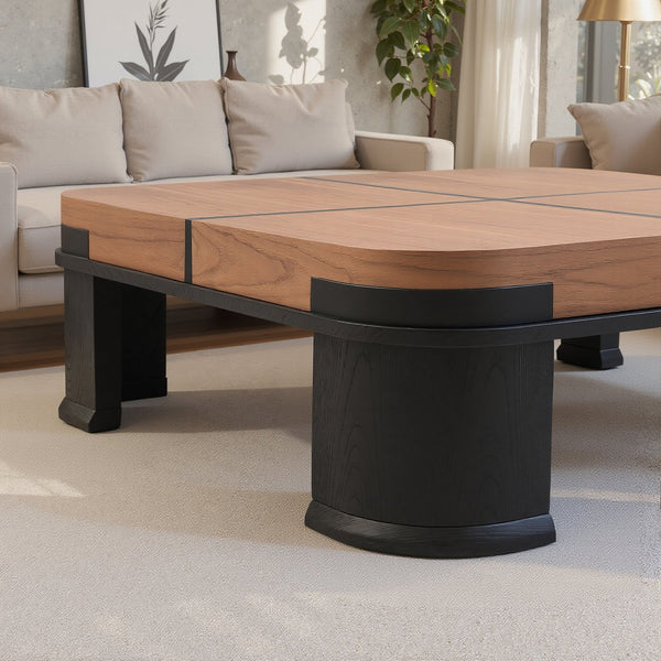 English Elm French Classic Square Coffee Table with Walnut Elm Veneer Top for Living Room T5686P508399