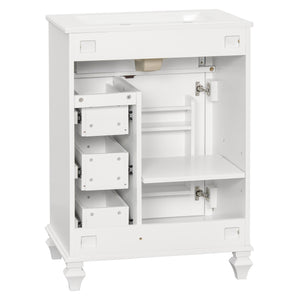 English Elm 24 Inch Freestanding Bathroom Vanity Solid Rubberwood Ceramic Sink Matte Finish Storage White N725P375626K
