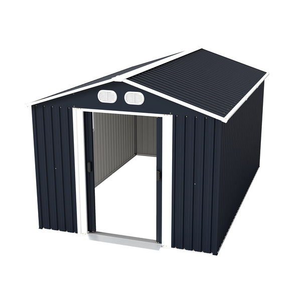 English Elm Campcraft 8x12 Outdoor Metal Storage Shed Lockable Weatherproof Backyard Tool House Dark Gray W1598S00042