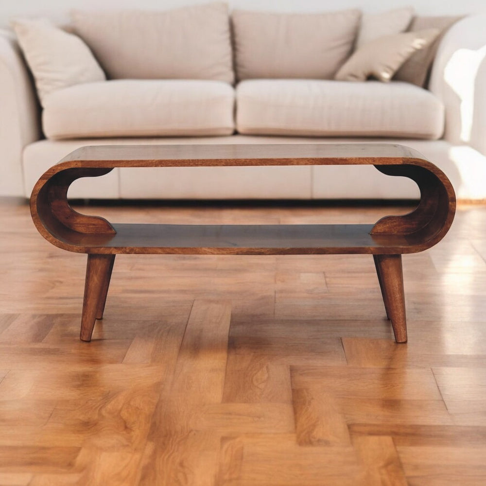 English Elm Solid Mango Wood Open Shelf Coffee Table Nordic Tapered Legs Warm Grain Living Room B182P279191
