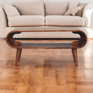 English Elm Solid Mango Wood Open Shelf Coffee Table Nordic Tapered Legs Warm Grain Living Room B182P279191