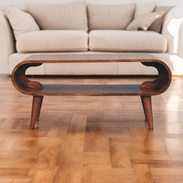 English Elm Solid Mango Wood Open Shelf Coffee Table Nordic Tapered Legs Warm Grain Living Room B182P279191