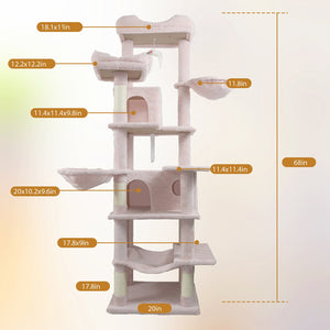 English Elm 68in Tall Six Level Plush Cat Tower with Hammocks Cave and Sisal Posts for Indoor Cats W243P351705