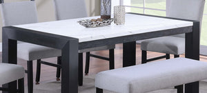 English Elm Elegant White Faux Marble Top Dining Table for 6, 66" Rectangular Surface with Charcoal Wood Base, Modern Durable Design B011P367200