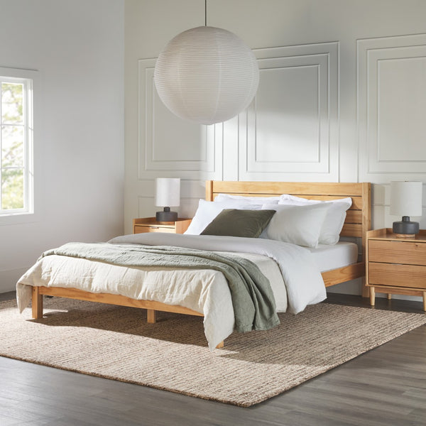 Isla Minimalist Queen Bed Frame - Sustainably Crafted Solid Pine Wood with Simple Boho Headboard