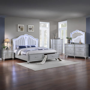 English Elm Mystic Elegant Three-Drawer Nightstand in Light Gray Wood with Velvet-Lined Top Drawer & Crystal Accents G150109162