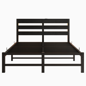 English Elm Full Metal Bed Frame with Wooden Headboard, USB Charging, RGB App Lighting, Large Under-Bed Storage Black W840P209906