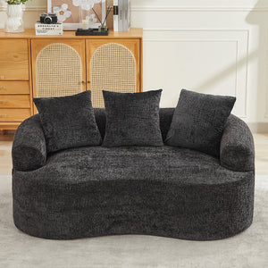 English Elm Curved Chenille Loveseat with Memory Foam Deep Seat and Three Pillows for Compact Living Black W2915P370962