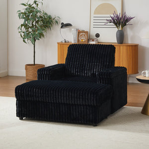 English Elm 42.5-inch corduroy single recliner with cup holder, storage ottoman, plush back pillow for lounging Black W834P375124