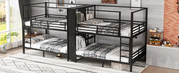 English Elm Full Size Quadruple Metal Bunk Bed With Storage & Wardrobe - Sturdy Design For Space-Saving Comfort W1580S00155
