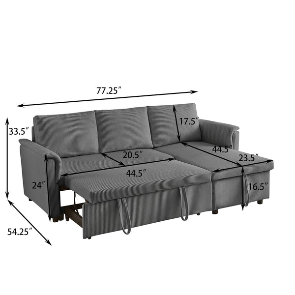 English Elm Loveseat Sectional Sleeper Sofa with Corduroy Tufted Upholstery Storage Chaise Reclining W2186S00012