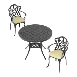 English Elm 3-Piece Cast Aluminum Patio Furniture Set With Beige Cushions – Stylish, Durable, And Ergonomic Design! W1710S00071