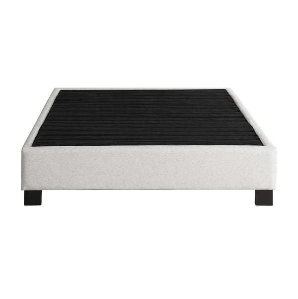 English Elm Modern Low Profile King Platform Bed Base Upholstered in Soft Polyester Fabric Beige B108P468536