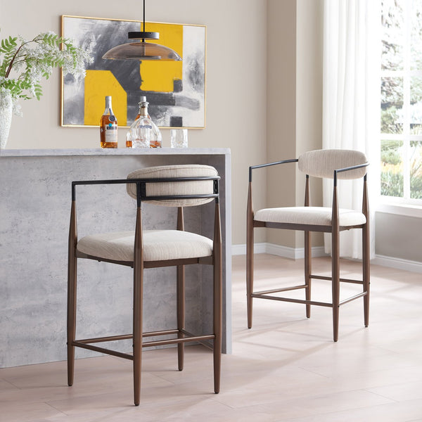 English Elm Christopher Knight Home® - Counter Stool Set Of 2 - Modern Beige Upholstered Design With Coffee-Gold Iron Frame For Style N771P249370H