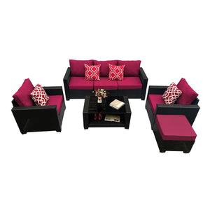 English Elm Outdoor Garden Patio Furniture Set - 7-Piece Cushioned Rattan Sofa & Coffee Table For Relaxation W213S00047-GIGA