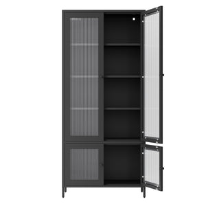 English Elm Large Metal Storage Cabinet with Fluted Tempered Glass Doors, 5-Shelf Steel Bookcase for Home Office W2378P176272