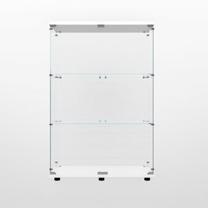 English Elm Tempered Glass Display Cabinet – Versatile Wine & Storage Case With Color-Changing Light & Casters W3155P291596-GIGA