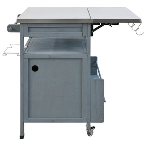 English Elm K&K 40.5" Outdoor Grill Cart with 201 Stainless Top, Solid Fir Storage, Drop Leaf & Lockable Wheels Blue+Grey N707P228272G