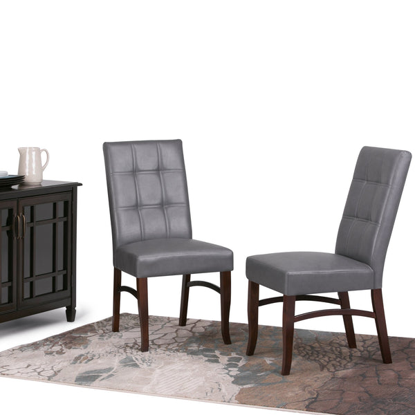 English Elm Ezra Deluxe Dining Chair Set of 2 in Stone Grey Vegan Leather — Tufted Comfort, Solid Wood Legs B136P158584
