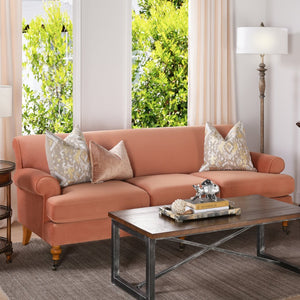 English Elm Jennifer Taylor Home - Alana Three-Cushion Peach Orange Velvet Sofa - Luxurious Comfort For Modern Living Spaces Today! B2719P238311