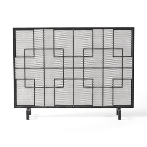 English Elm Christopher Knight Home® - FIRE Dorothy Modern Single Panel Iron Screen with Geometric Mesh Shield — Elegant Hearth Protection Black+Silver 65178.00BLKSILV