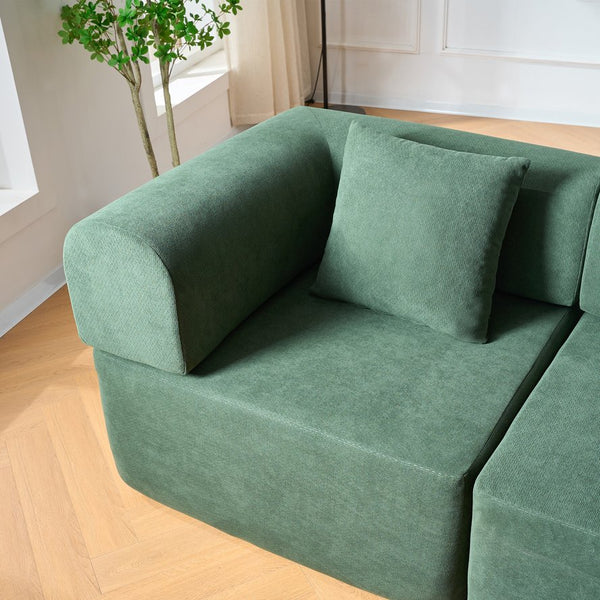 English Elm 106" Modular Sectional Sofa with Deep Seat Velvet Upholstery, Boneless L Shaped Chaise, 5 Pillows, No Assembly Required Green W3163S00044