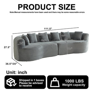 English Elm Curved Chenille Sectional Sofa Deep Seat Cloud Cushions Four Seater Modern Living Room Grey W3505P456571