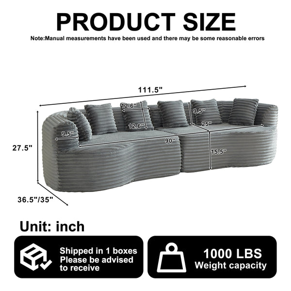 English Elm Curved Chenille Sectional Sofa Deep Seat Cloud Cushions Four Seater Modern Living Room Grey W3505P456571