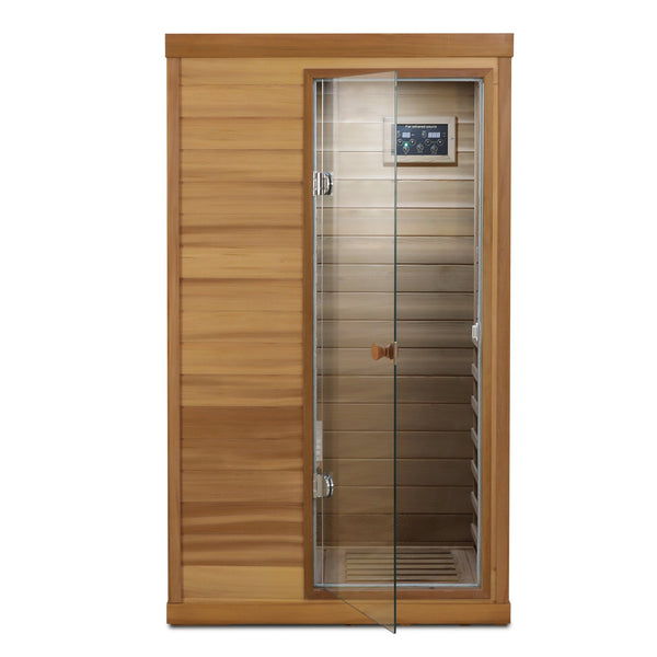 English Elm Red Cedar Single Person Far Infrared Indoor Sauna with Glass Door and Lcd Controls W632S00019
