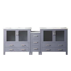 English Elm Dark Grey Double Bath Vanity 84" W x 18.25" D with Side Cabinet, White Ceramic Top, Soft-Close Storage Durable B2731S00616