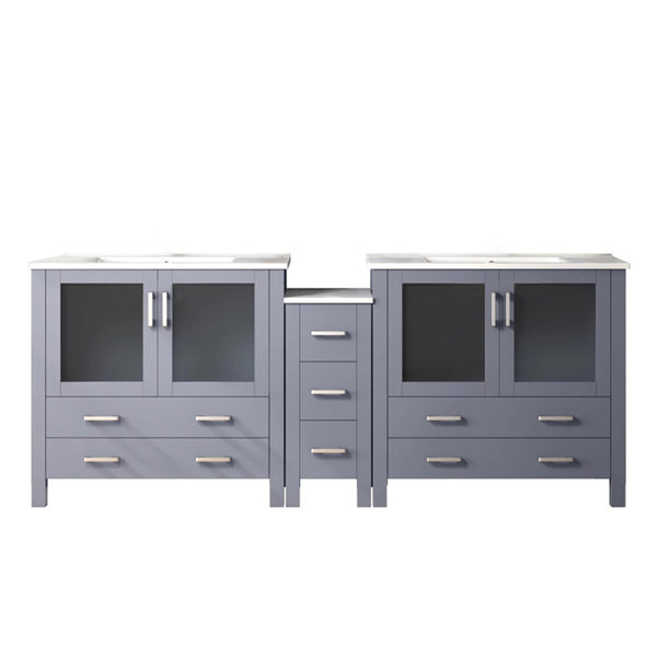 English Elm Dark Grey Double Bath Vanity 84" W x 18.25" D with Side Cabinet, White Ceramic Top, Soft-Close Storage Durable B2731S00616