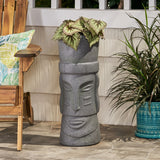 Christopher Knight Home® - Noble House - Poulan Outdoor Polynesian Decorative Planter, Stone Gray