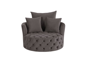 English Elm Zunyas Gray Velvet Swivel Accent Chair with Button Tufting, 360° Comfort, Wooden Frame & 3 Pillows B2726P256294